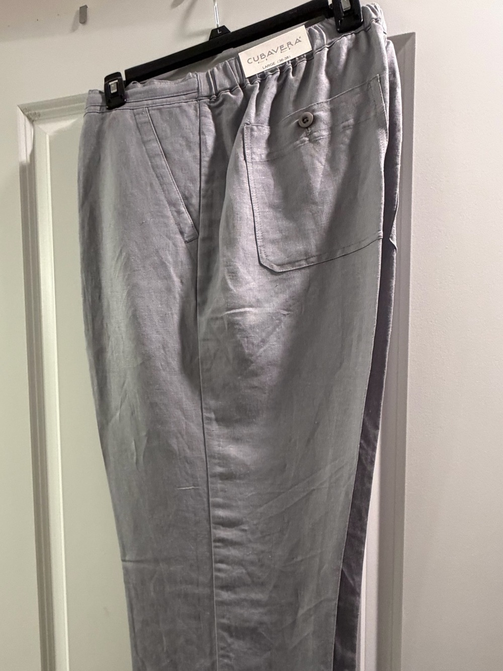 Cubavera Men's Light Gray Linen-Blend Elastic Waist Chinos